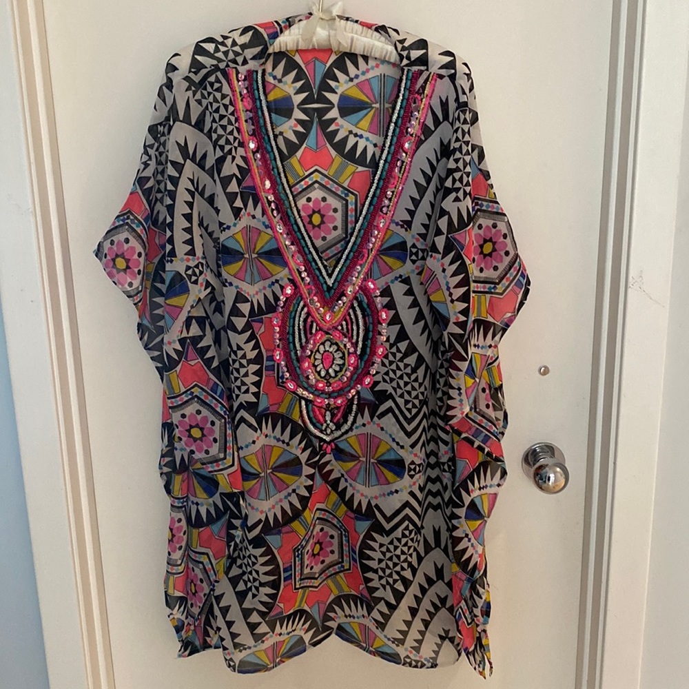 Vibrant Multicolored Caftan With Beading - image 1